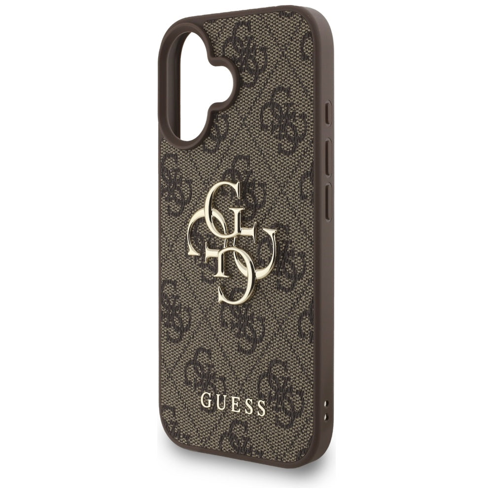 Étui pour Apple iPhone 16, Guess, 4G Classic Logo avec sangle, Marron