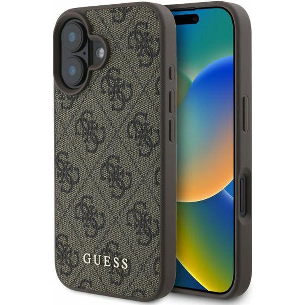 Hülle für Apple iPhone 16, Guess, 4G Classic, Braun