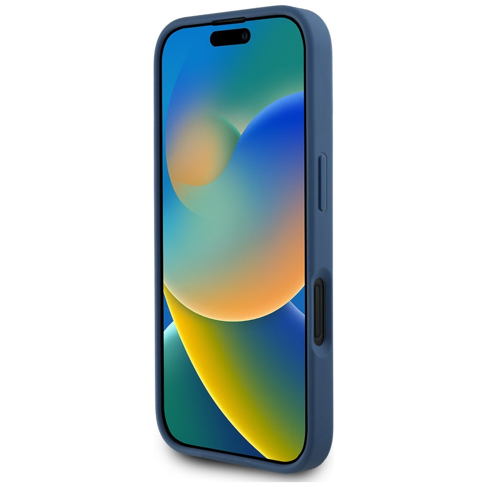 Étui pour Apple iPhone 16, Guess, 4G Grained Roses Big Logo, Bleu