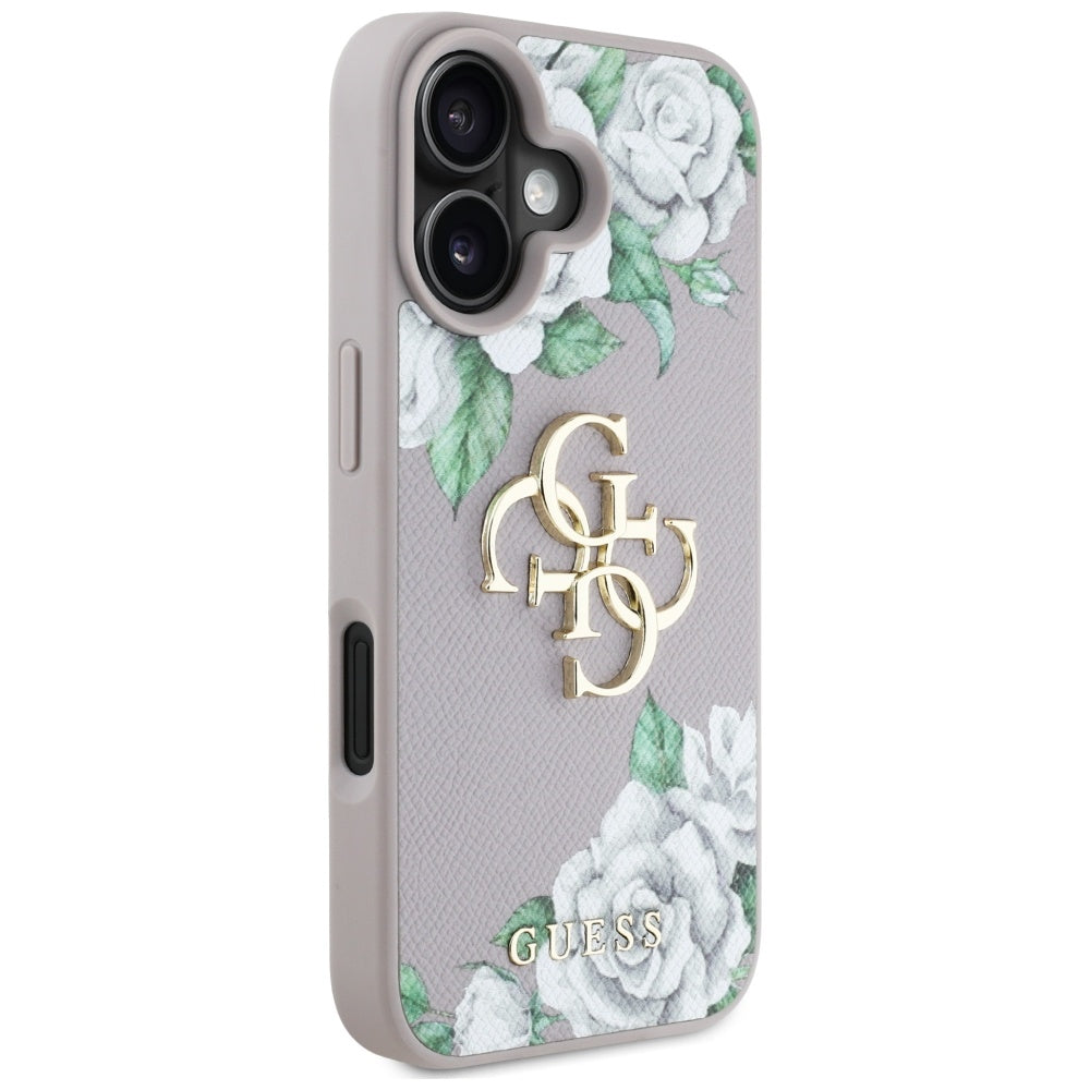 Hoes voor Apple iPhone 16, Guess, 4G Grained Roses Big Logo, Paars