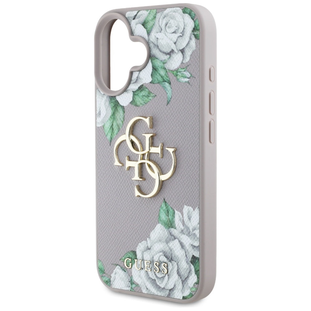 Hoes voor Apple iPhone 16, Guess, 4G Grained Roses Big Logo, Paars