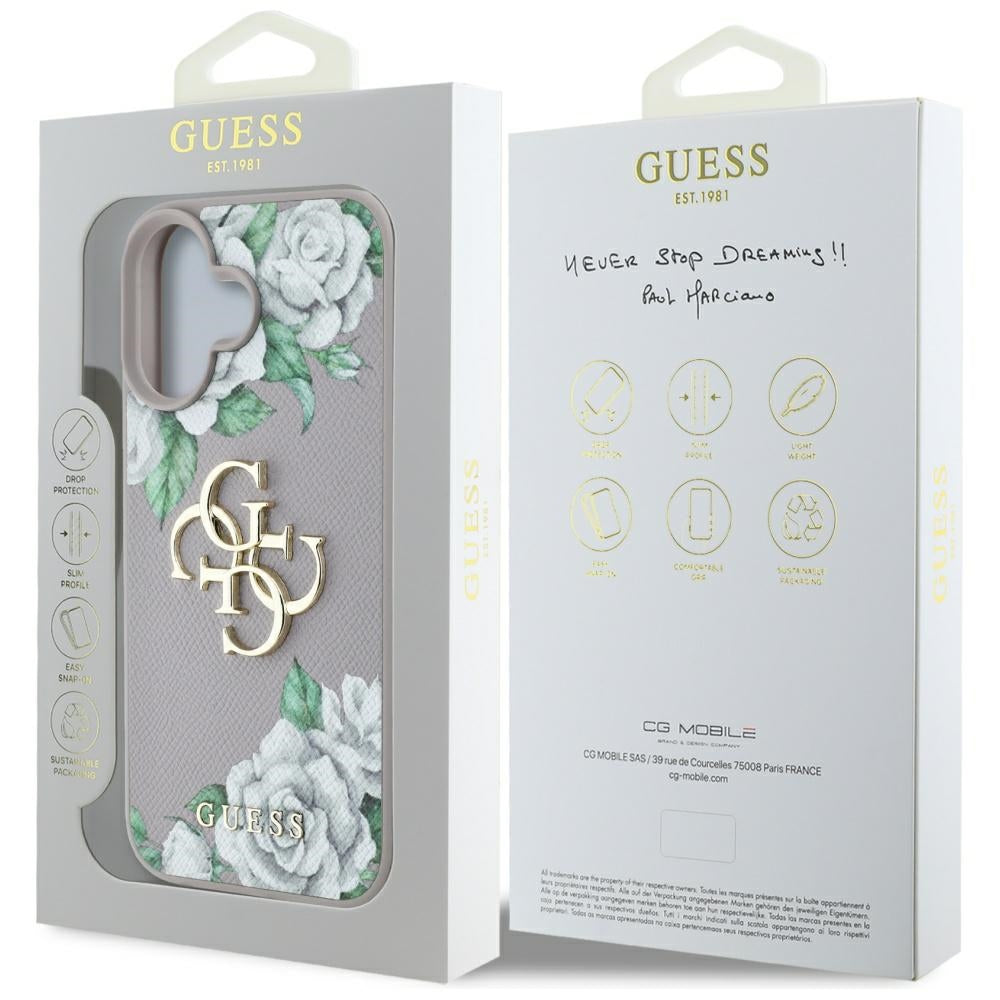 Hoes voor Apple iPhone 16, Guess, 4G Grained Roses Big Logo, Paars