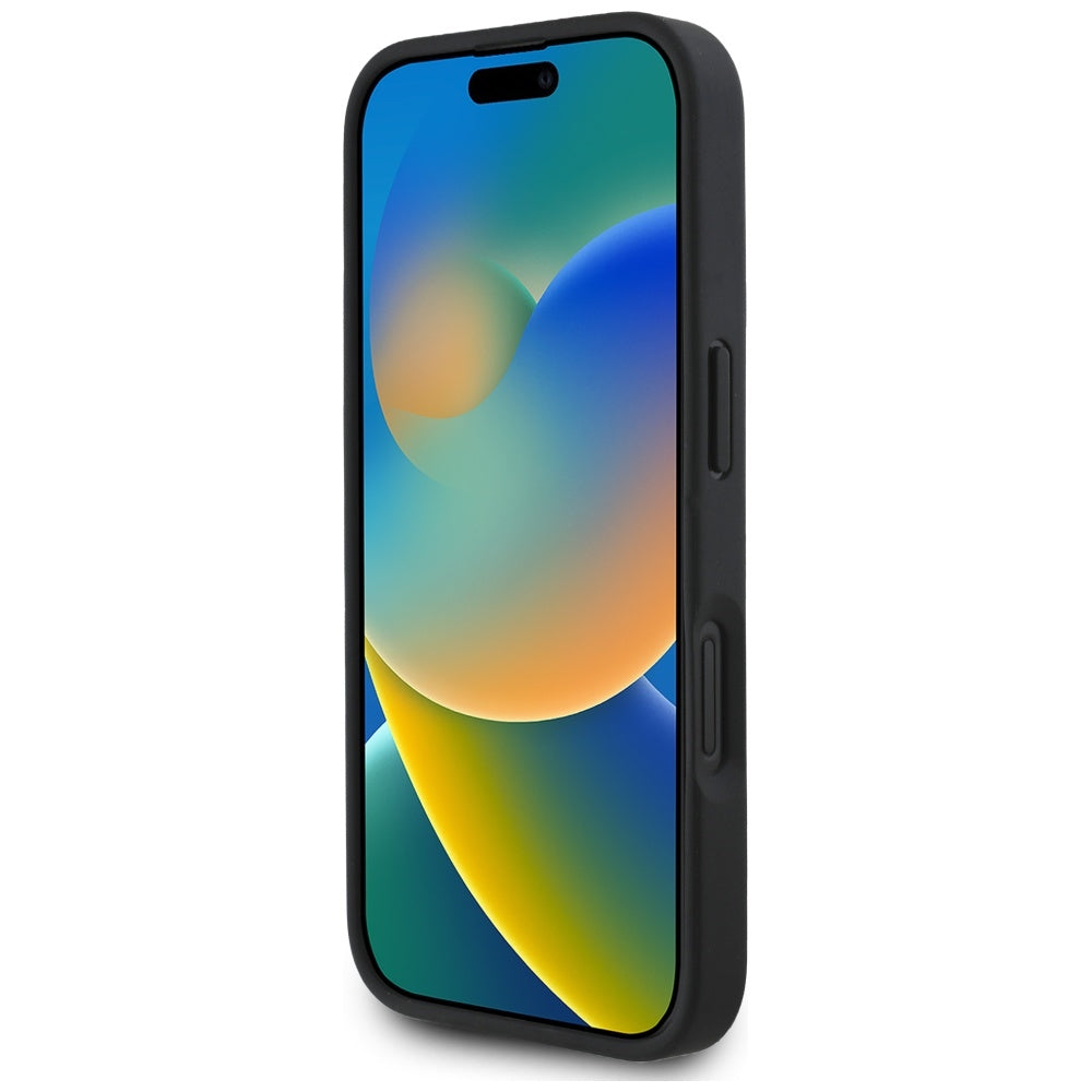 Étui pour Apple iPhone 16, Guess, 4G Grained Roses Big Logo, Noir