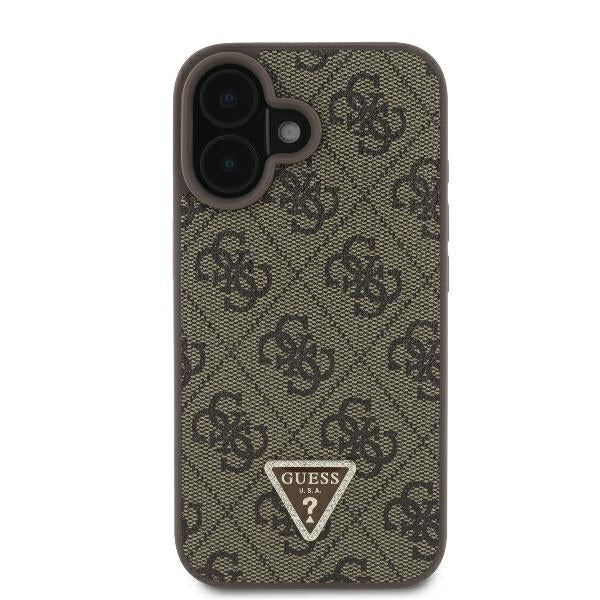 Hülle für Apple iPhone 16, Guess, 4G Triangle Strass, Braun
