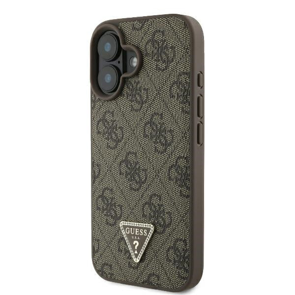 Hülle für Apple iPhone 16, Guess, 4G Triangle Strass, Braun
