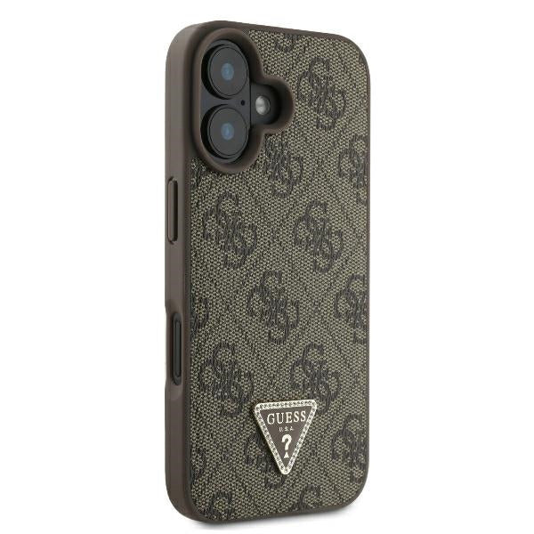 Hülle für Apple iPhone 16, Guess, 4G Triangle Strass, Braun
