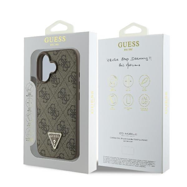 Hülle für Apple iPhone 16, Guess, 4G Triangle Strass, Braun