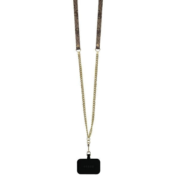 Hoes voor Apple iPhone 16, Guess, Crossbody 4G Triangle Strass, Bruin