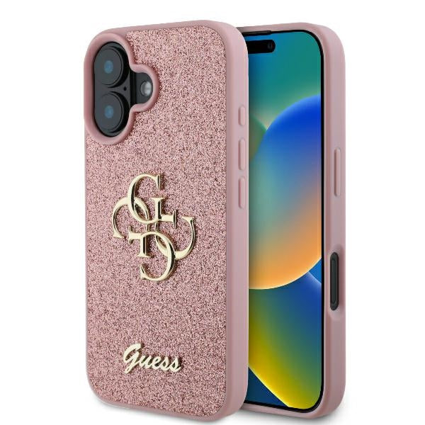 Hoes voor Apple iPhone 16, Guess, Fixed Glitter Big 4G, Roze