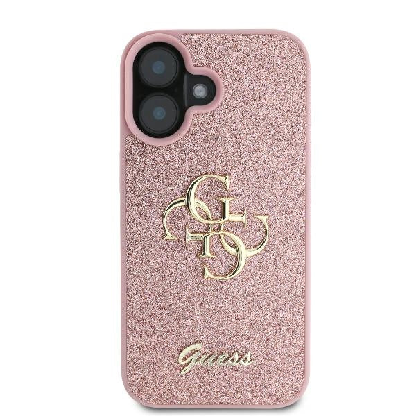 Hoes voor Apple iPhone 16, Guess, Fixed Glitter Big 4G, Roze