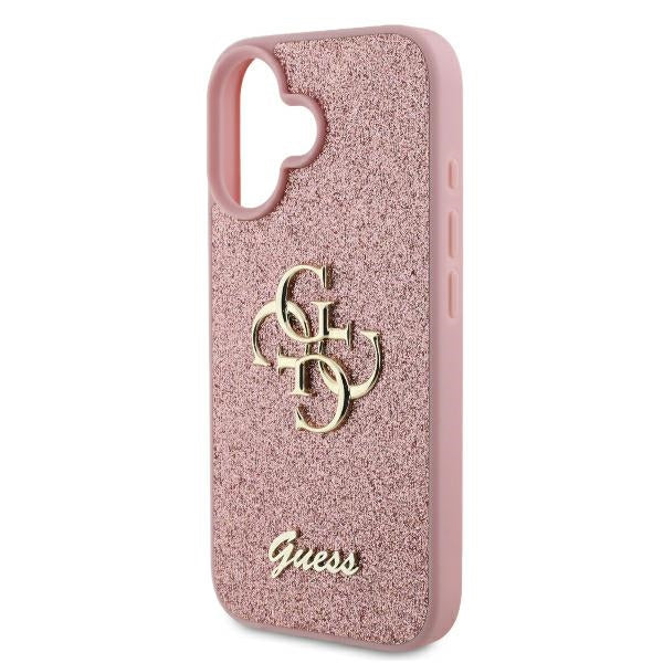 Hoes voor Apple iPhone 16, Guess, Fixed Glitter Big 4G, Roze