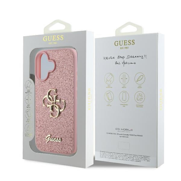 Hoes voor Apple iPhone 16, Guess, Fixed Glitter Big 4G, Roze