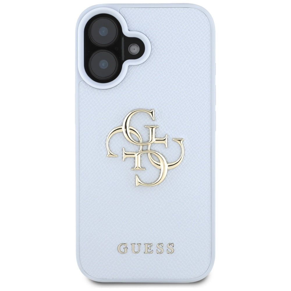 Hülle für Apple iPhone 16, Guess, Grained Big 4G Logo Small Classic Logo, Blau