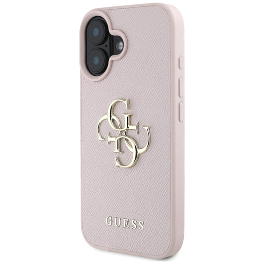 Hoes voor Apple iPhone 16, Guess, Grained Big 4G Logo Small Classic Logo, Roze