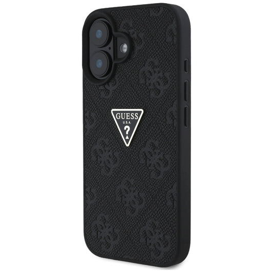 Hoes voor Apple iPhone 16, Guess, Hot Stamp 4G Pattern Triangle Logo, Zwart