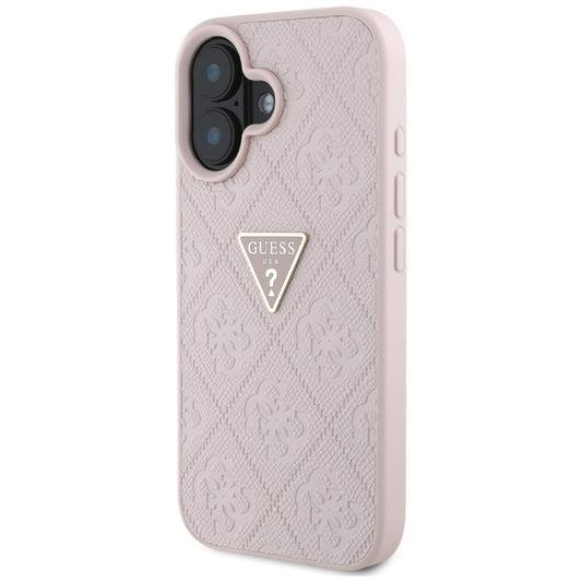 Hoes voor Apple iPhone 16, Guess, Hot Stamp 4G Pattern Triangle Logo, Roze