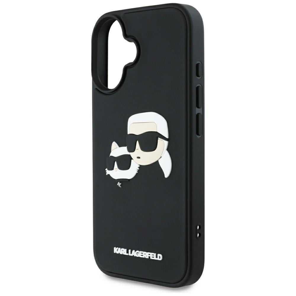Hoes voor Apple iPhone 16, Karl Lagerfeld, 3D Rubber Karl & Choupette, Zwart