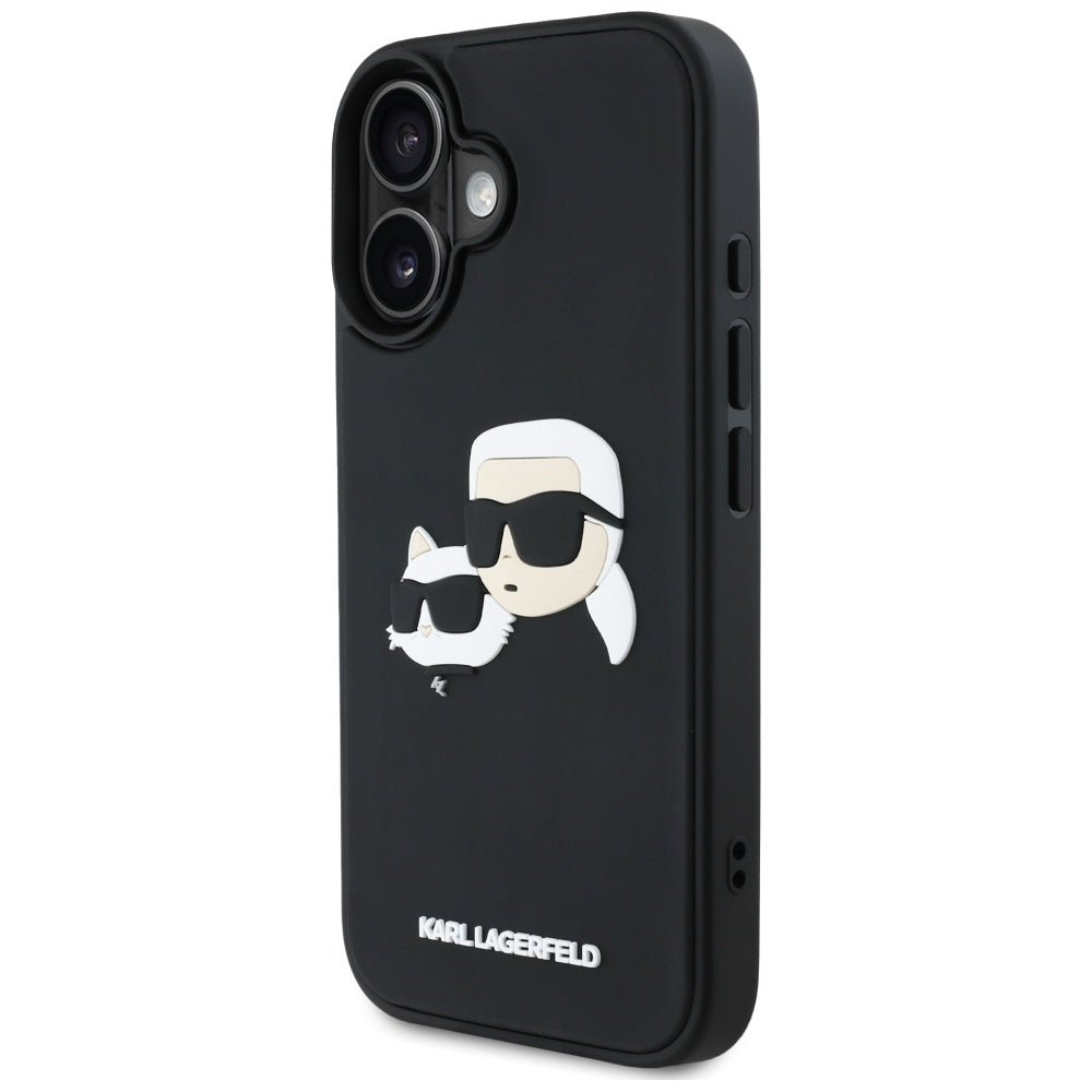 Hoes voor Apple iPhone 16, Karl Lagerfeld, 3D Rubber Karl & Choupette, Zwart