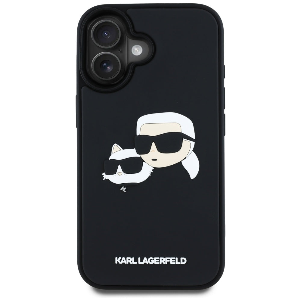 Hoes voor Apple iPhone 16, Karl Lagerfeld, 3D Rubber Karl & Choupette, Zwart