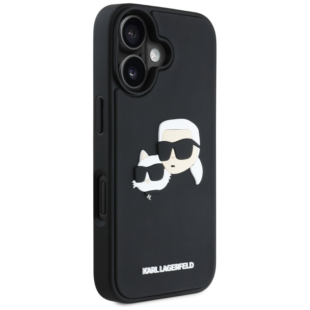 Hoes voor Apple iPhone 16, Karl Lagerfeld, 3D Rubber Karl & Choupette, Zwart