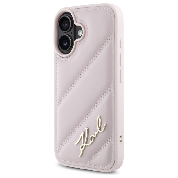 Hoes voor Apple iPhone 16, Karl Lagerfeld, Diagonal Quilted Script, Roze