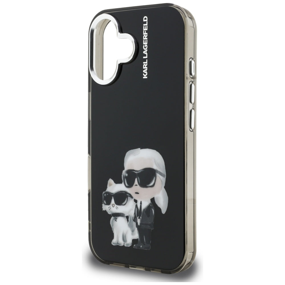Case for Apple iPhone 16, Karl Lagerfeld, IML Aquarelle Logo Karl & Choupette, Black