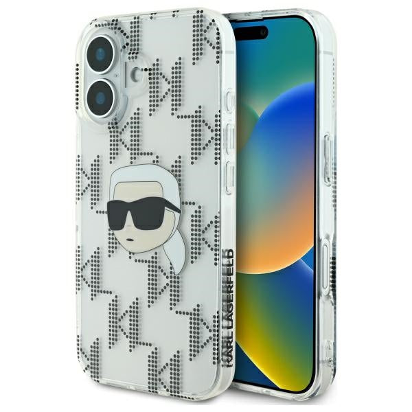 Hülle für Apple iPhone 16, Karl Lagerfeld, IML Luxury Electroplated Karl's Head, Transparent