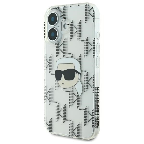 Hülle für Apple iPhone 16, Karl Lagerfeld, IML Luxury Electroplated Karl's Head, Transparent