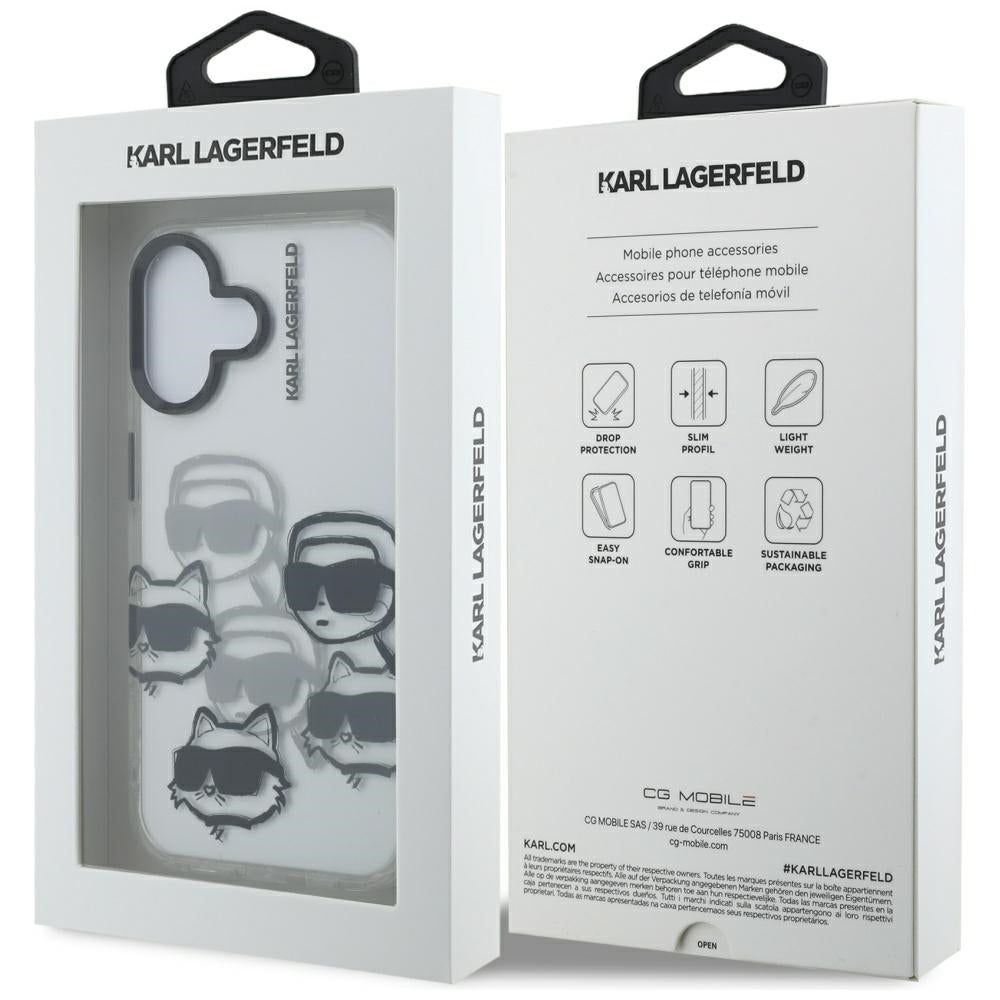 Hoes voor Apple iPhone 16, Karl Lagerfeld, IML Luxury Multi Head Pattern, Transparant