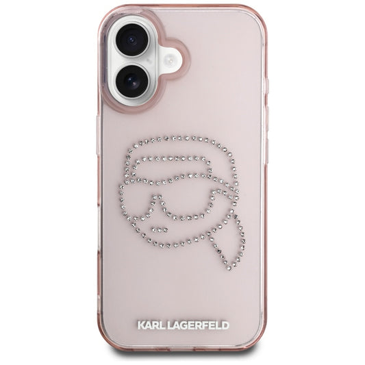 Case for Apple iPhone 16, Karl Lagerfeld, IML Rhinestones Karl's Head, Pink