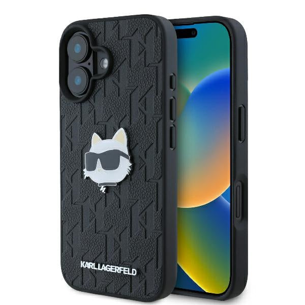 Hoes voor Apple iPhone 16, Karl Lagerfeld, Monogram Choupette's Head, Zwart