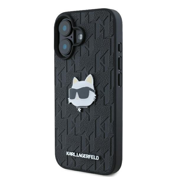 Hoes voor Apple iPhone 16, Karl Lagerfeld, Monogram Choupette's Head, Zwart