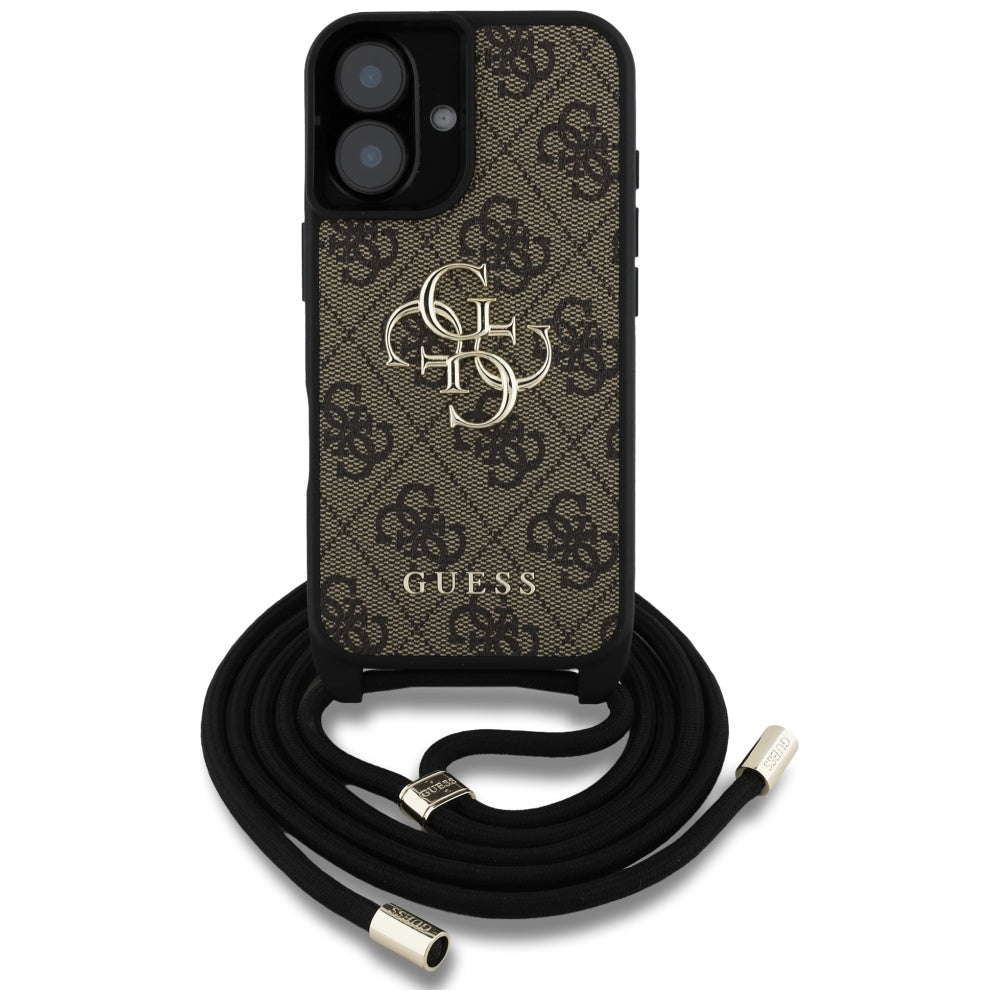 Housse pour Apple iPhone 16 Plus, Guess, 4G CBDY Grand Logo avec Bandoulière, Marron