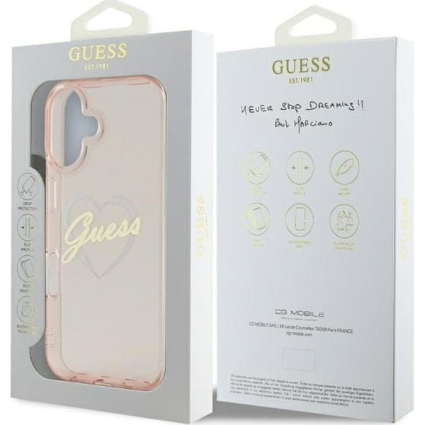 Étui pour Apple iPhone 16 Plus, Guess, IML Heart, Transparent