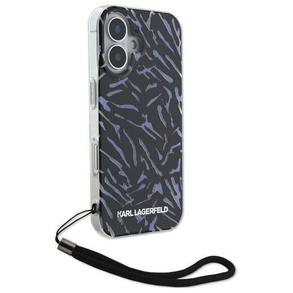 Hülle für Apple iPhone 16 Plus, Karl Lagerfeld, Zebra mit Kordelband, Lila