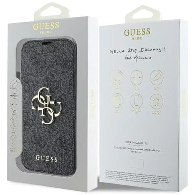 Étui pour Apple iPhone 16 Pro, Guess, 4G Book, Noir