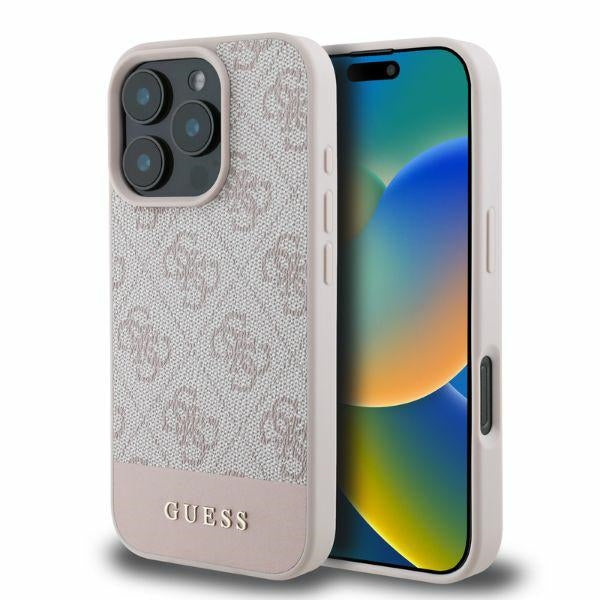 Hoes voor Apple iPhone 16 Pro, Guess, 4G Bottom Stripe, Roze