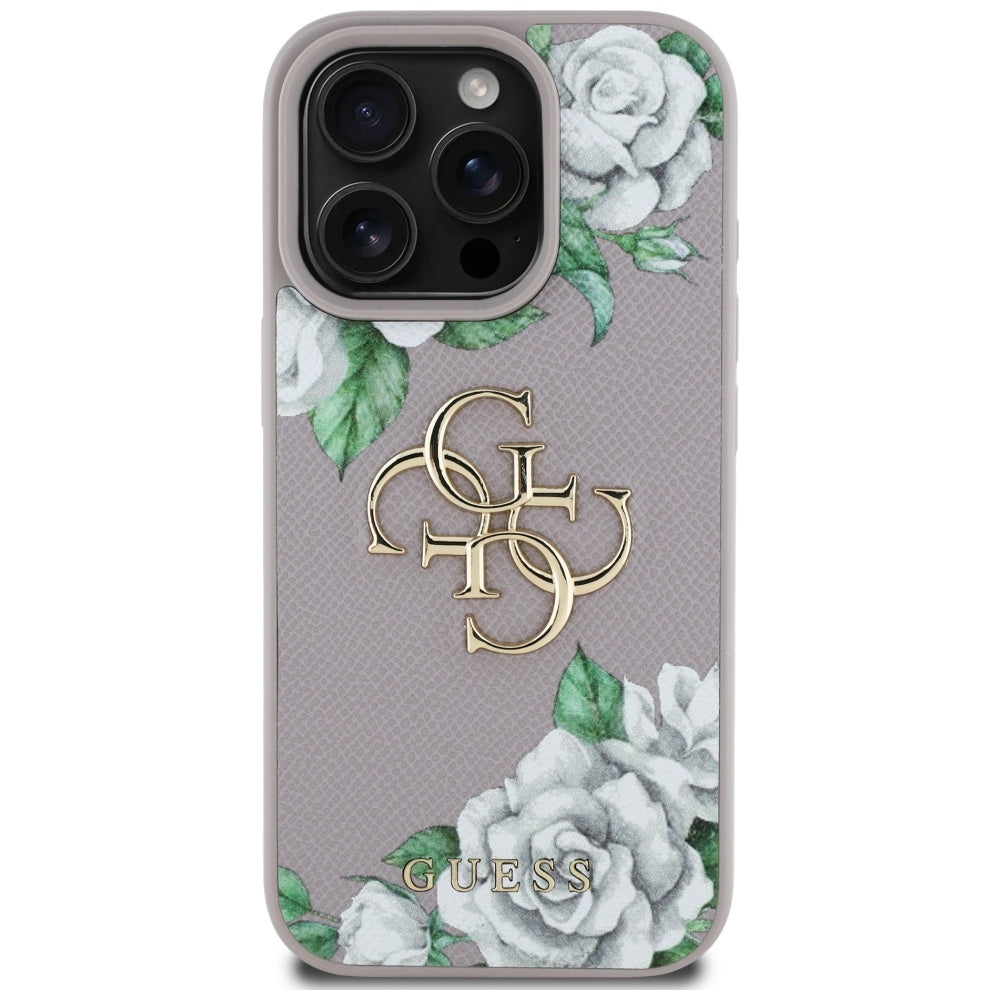 Étui pour Apple iPhone 16 Pro, Guess, 4G Grained Roses Big Logo, Violet