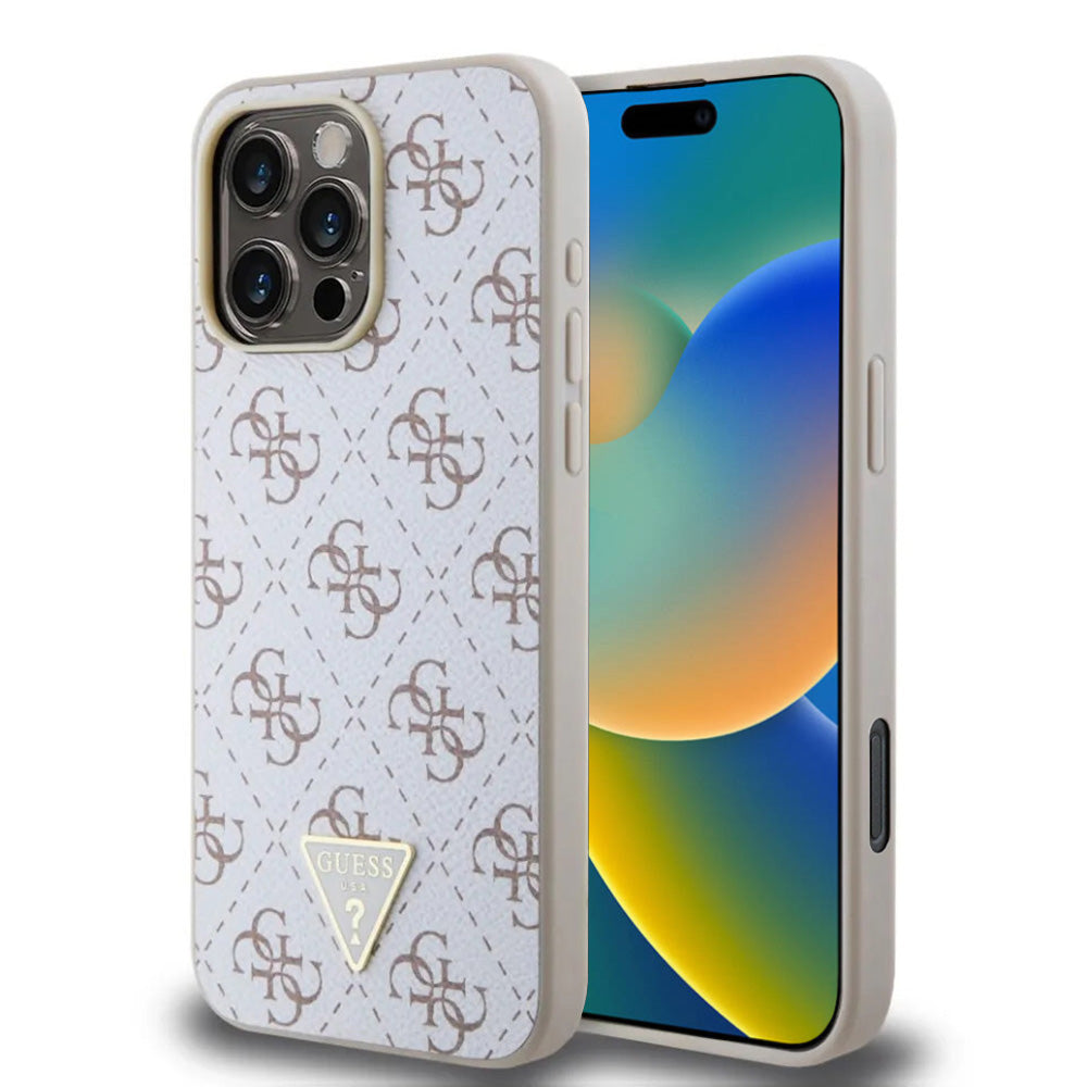 Hoesje voor Apple iPhone 16 Pro, Guess, 4G Triangle Logo, Wit