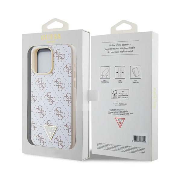 Hoesje voor Apple iPhone 16 Pro, Guess, 4G Triangle Logo, Wit