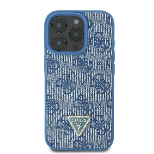 Étui pour Apple iPhone 16 Pro, Guess, Crossbody 4G Triangle Strass, Bleu
