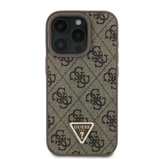 Étui pour Apple iPhone 16 Pro, Guess, Crossbody 4G Triangle Strass, Marron