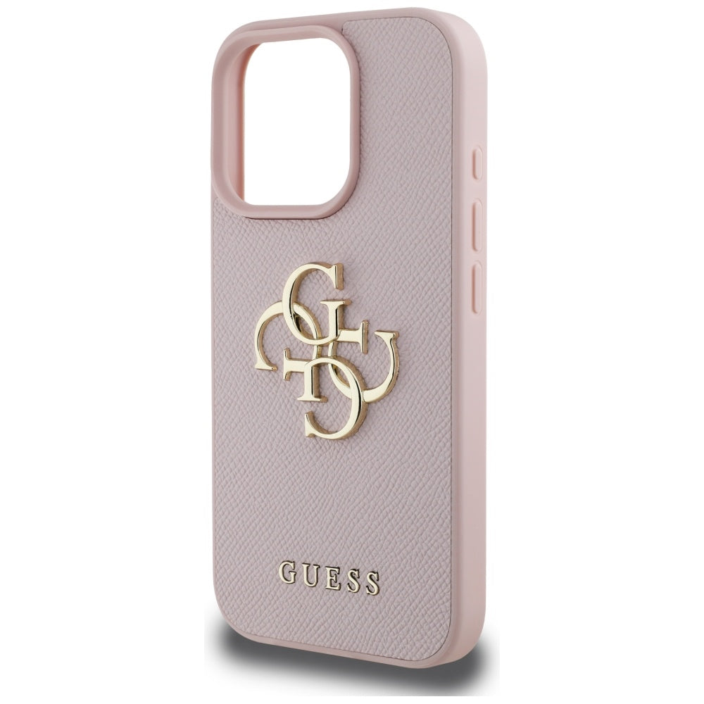 Étui pour Apple iPhone 16 Pro, Guess, Grained Big 4G Logo Small Classic Logo, Rose
