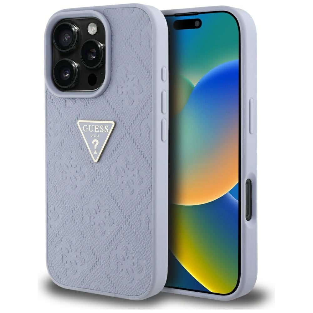 Étui pour Apple iPhone 16 Pro, Guess, Hot Stamp 4G Pattern Triangle Logo, Violet Clair