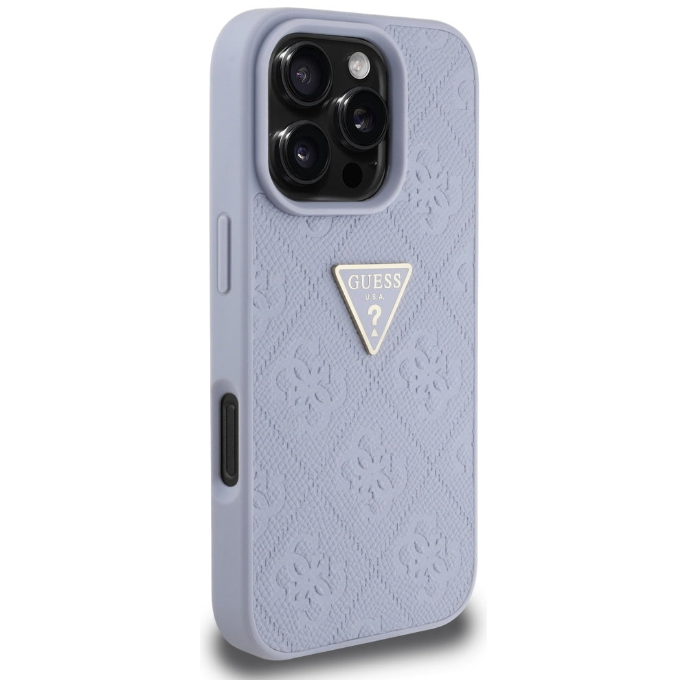 Étui pour Apple iPhone 16 Pro, Guess, Hot Stamp 4G Pattern Triangle Logo, Violet Clair