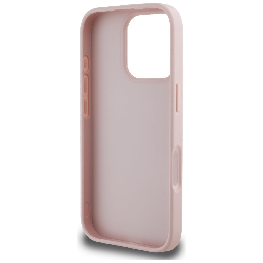 Étui pour Apple iPhone 16 Pro, Guess, Hot Stamp 4G Pattern Triangle Logo, Rose.