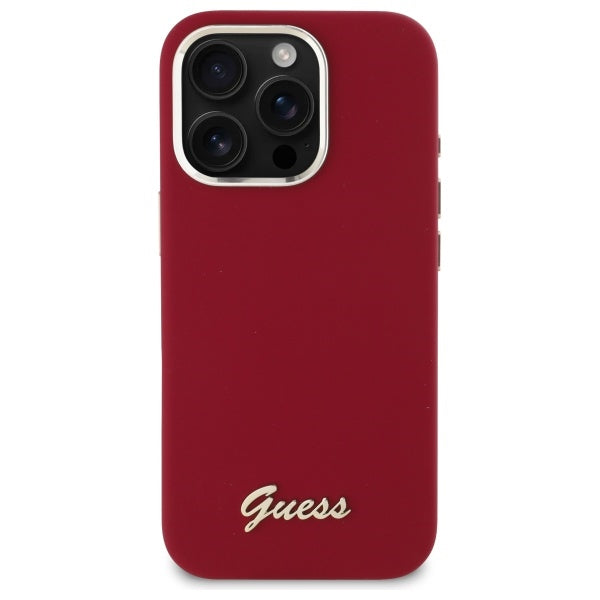 Hülle für Apple iPhone 16 Pro, Guess, Script Metal Logo, Rot