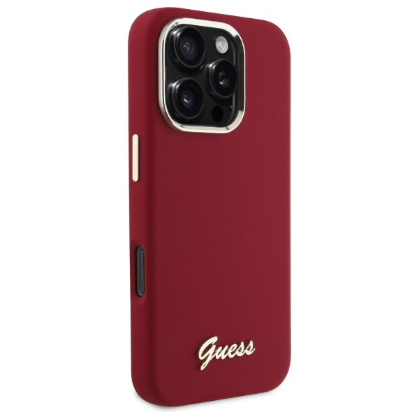 Hülle für Apple iPhone 16 Pro, Guess, Script Metal Logo, Rot