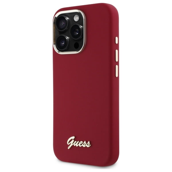 Hülle für Apple iPhone 16 Pro, Guess, Script Metal Logo, Rot