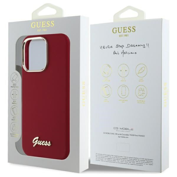 Hülle für Apple iPhone 16 Pro, Guess, Script Metal Logo, Rot